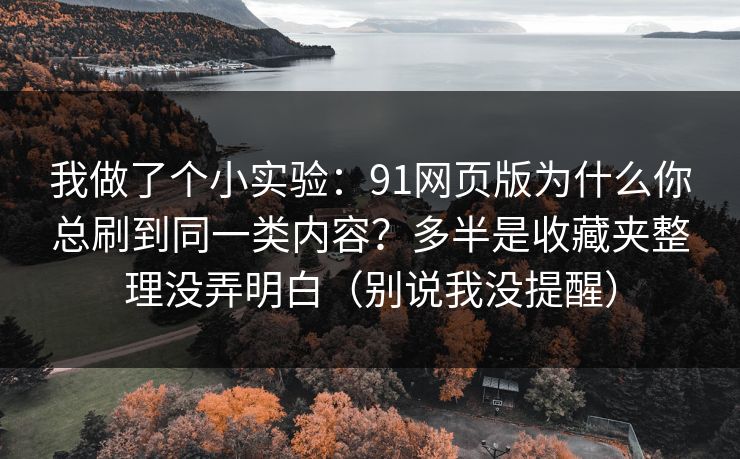 我做了个小实验:91网页版为什么你总刷到同一类内容?多半是收藏夹整理没弄明白(别说我没提醒) 我做了个小实验:91网页版为什么你总刷到同一类内容?多半是收藏夹整理没弄明白(别说我没提醒)