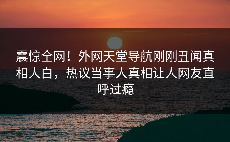 震惊全网！外网天堂导航刚刚丑闻真相大白，热议当事人真相让人网友直呼过瘾